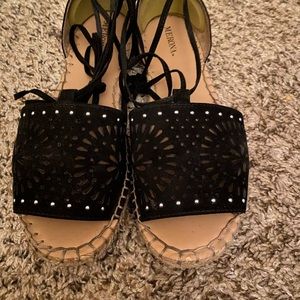 Flat Open Toe Espadrilles With Laser Cut Accents